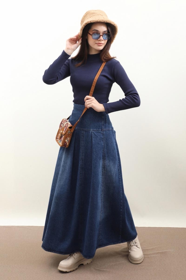 Korse Bel Denim Etek Mavi - 7