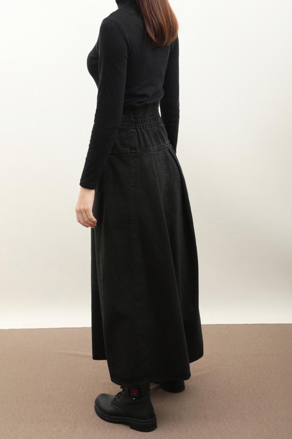 Korse Bel Denim Etek Siyah - 5