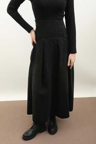 Korse Bel Denim Etek Siyah - 2