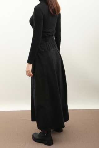 Korse Bel Denim Etek Siyah - 5