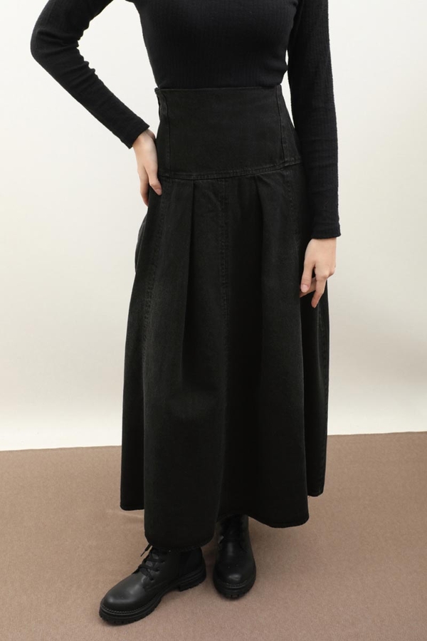 Korse Bel Denim Etek Siyah (1)