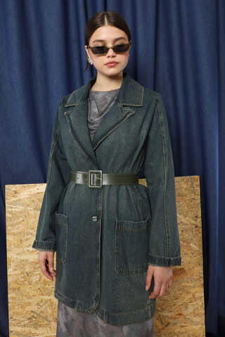 Denim Blazer Ceket Koyu Mavi - 3