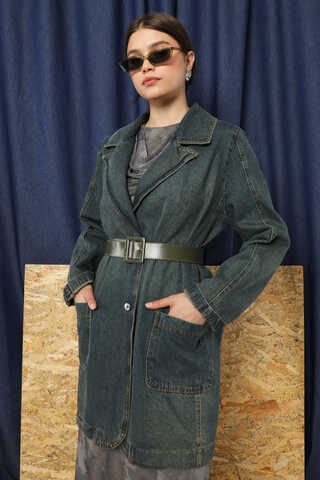 Denim Blazer Ceket Koyu Mavi - 1