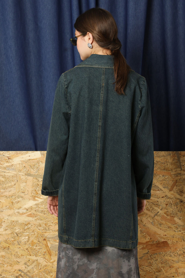 Denim Blazer Ceket Koyu Mavi - 7