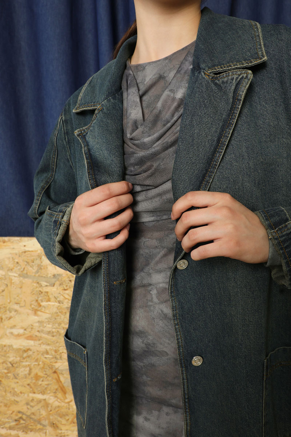 Denim Blazer Ceket Koyu Mavi - 4