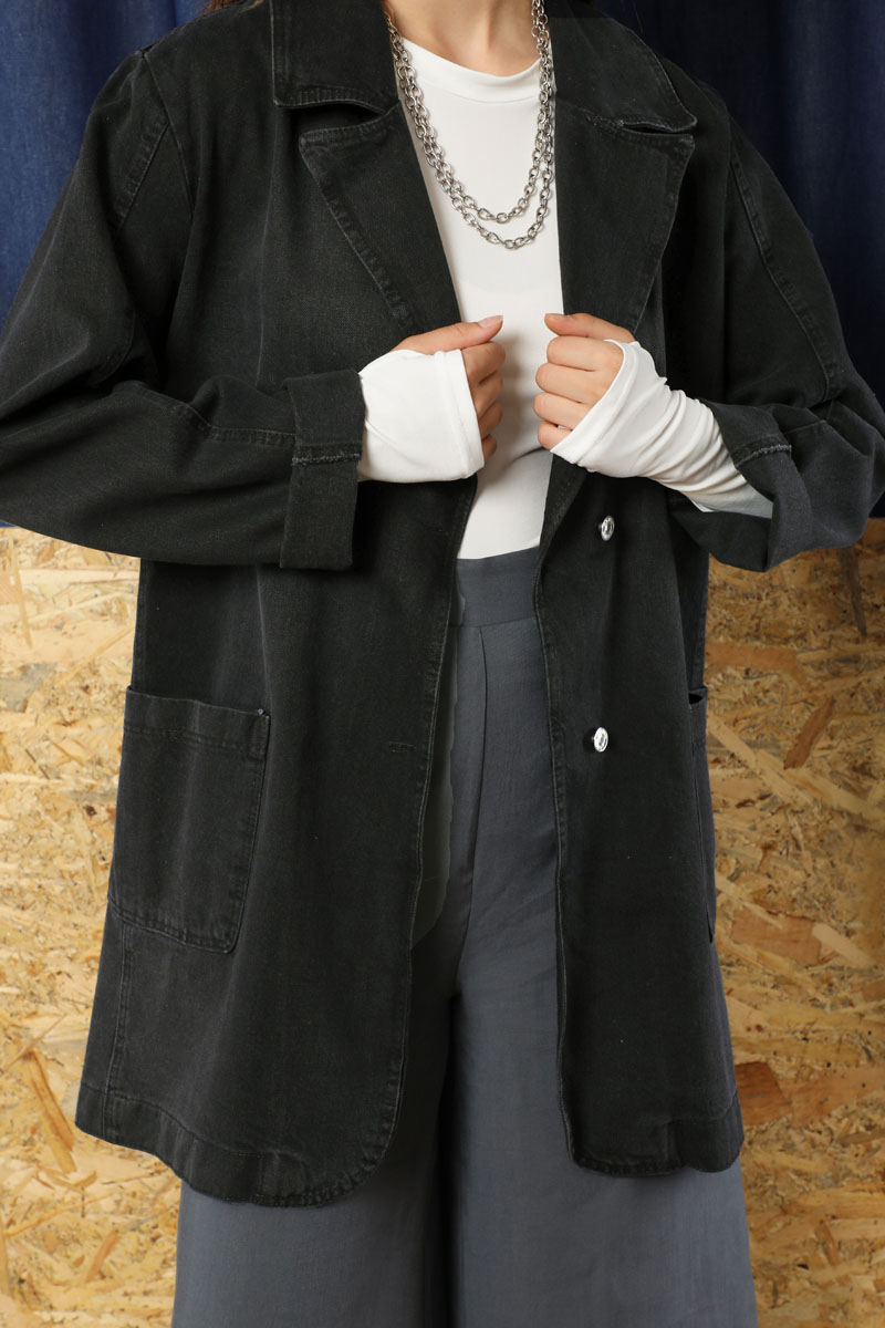 Denim Blazer Ceket Siyah