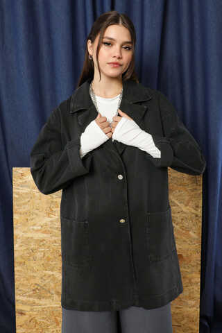 Denim Blazer Ceket Siyah - 3