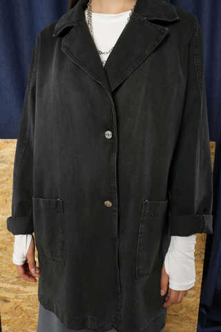 Denim Blazer Ceket Siyah - 4