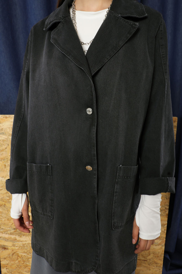 Denim Blazer Ceket Siyah - 4