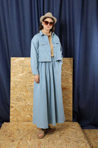 Kot Ceket Etek Takım Açık Mavi - 4