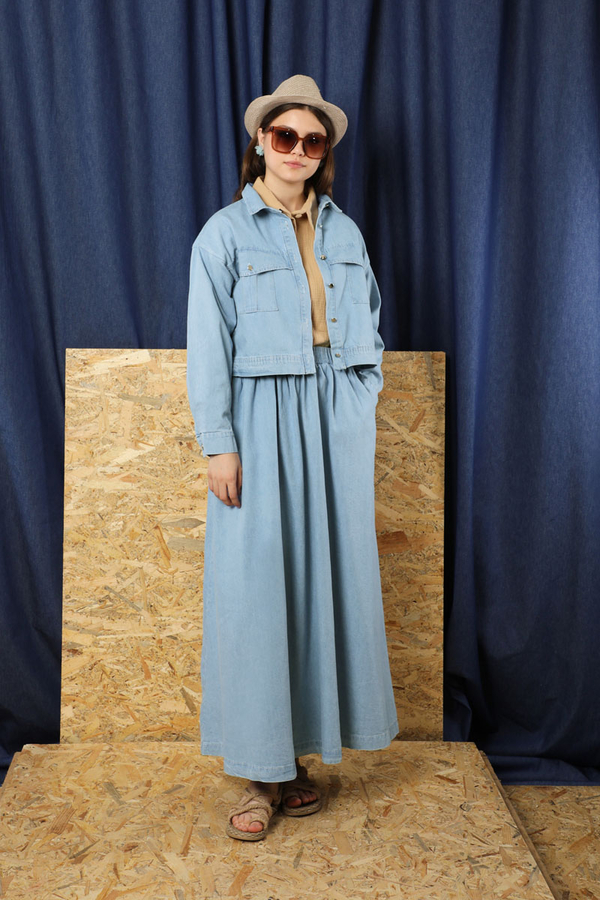 Kot Ceket Etek Takım Açık Mavi - 4