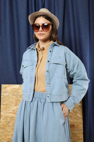 Kot Ceket Etek Takım Açık Mavi - 5