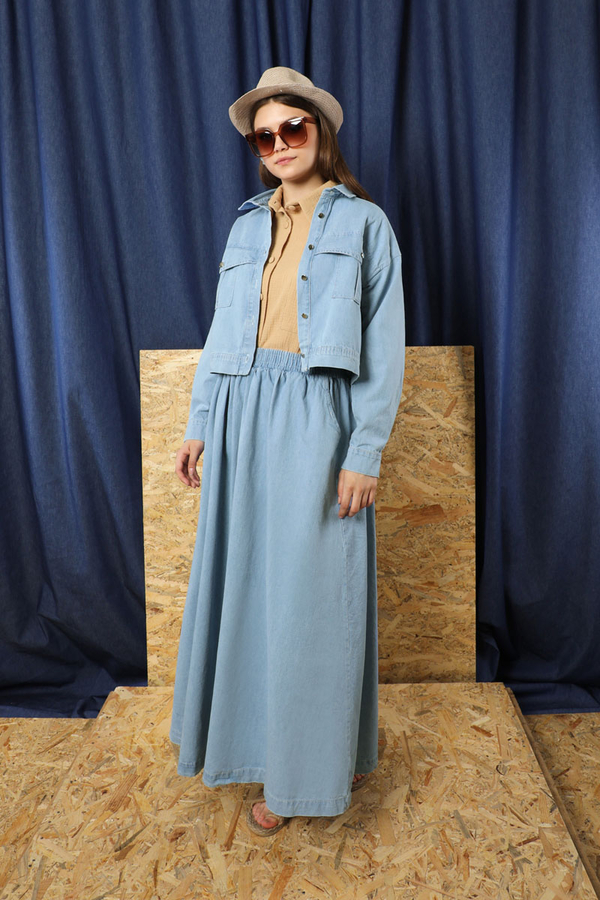 Kot Ceket Etek Takım Açık Mavi - 3