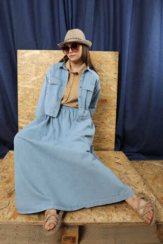 Kot Ceket Etek Takım Açık Mavi - 1