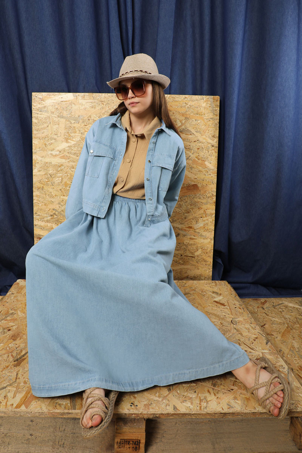 Kot Ceket Etek Takım Açık Mavi - 1