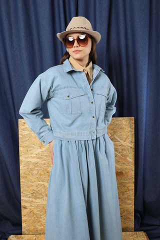 Kot Ceket Etek Takım Açık Mavi - 7