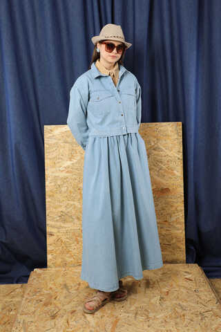 Kot Ceket Etek Takım Açık Mavi - 2