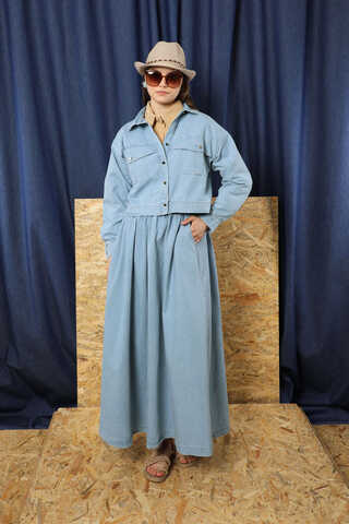 Kot Ceket Etek Takım Açık Mavi - 6