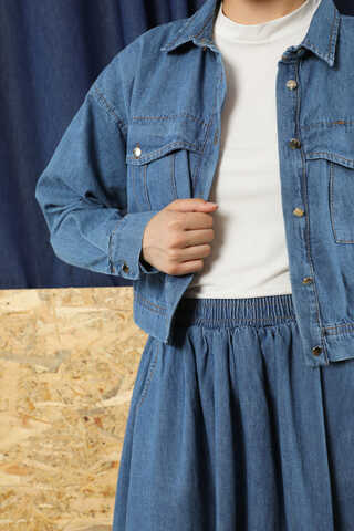 Kot Ceket Etek Takım Koyu Mavi - 4