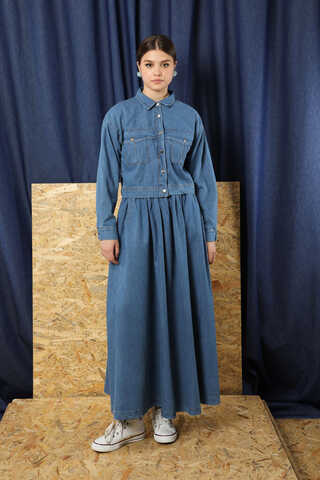 Kot Ceket Etek Takım Koyu Mavi - 3