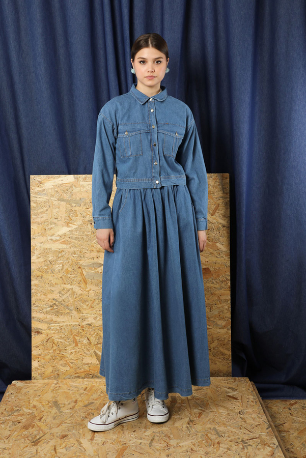 Kot Ceket Etek Takım Koyu Mavi - 3