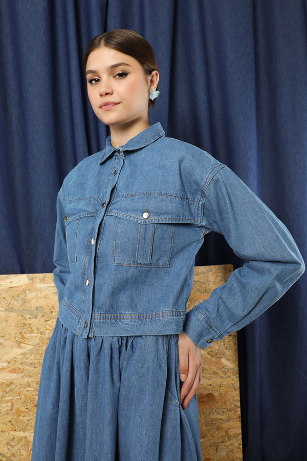 Kot Ceket Etek Takım Koyu Mavi - 1