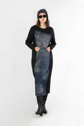 Kot Detaylı Tunik Elbise Siyah - 3