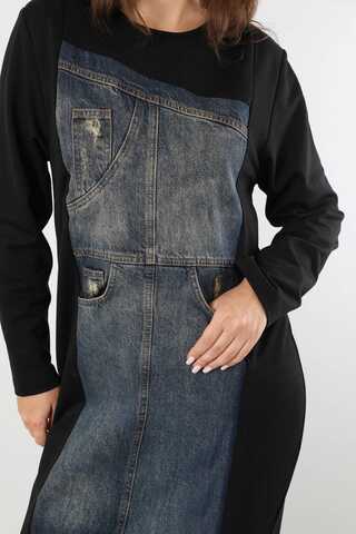 Kot Detaylı Tunik Elbise Siyah - 4