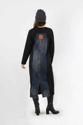 Kot Detaylı Tunik Elbise Siyah - 6