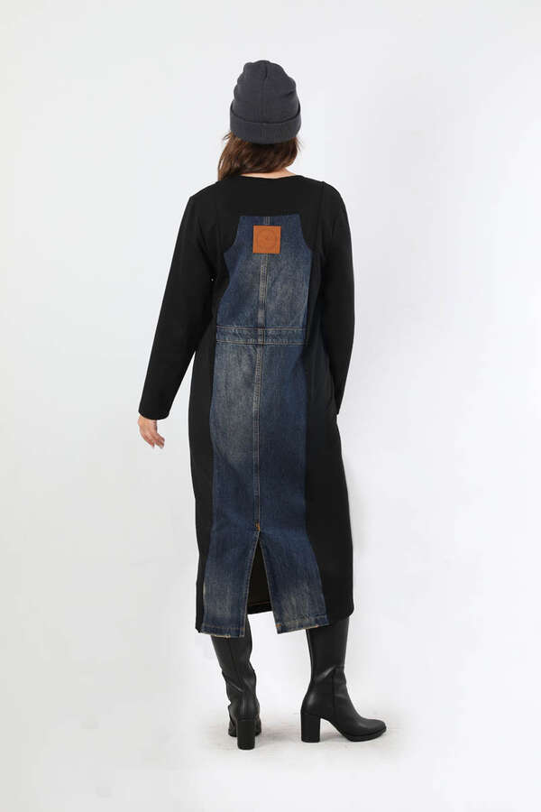 Kot Detaylı Tunik Elbise Siyah - 6