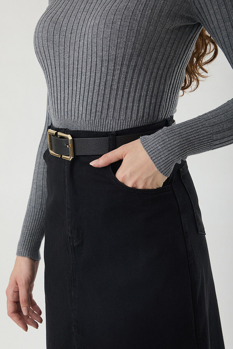 Çapraz Kesim Denim Etek Siyah - 3