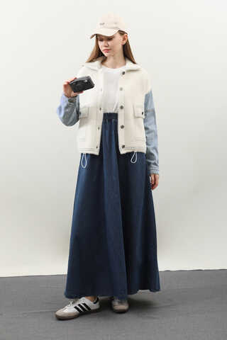 Kot Kollu Düğmeli Ceket Krem - 2