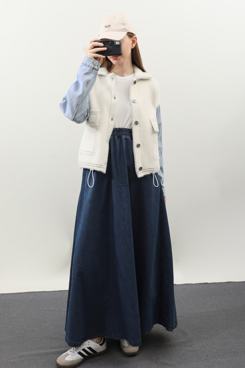 Kot Kollu Düğmeli Ceket Krem