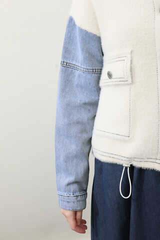 Kot Kollu Düğmeli Ceket Krem - 9