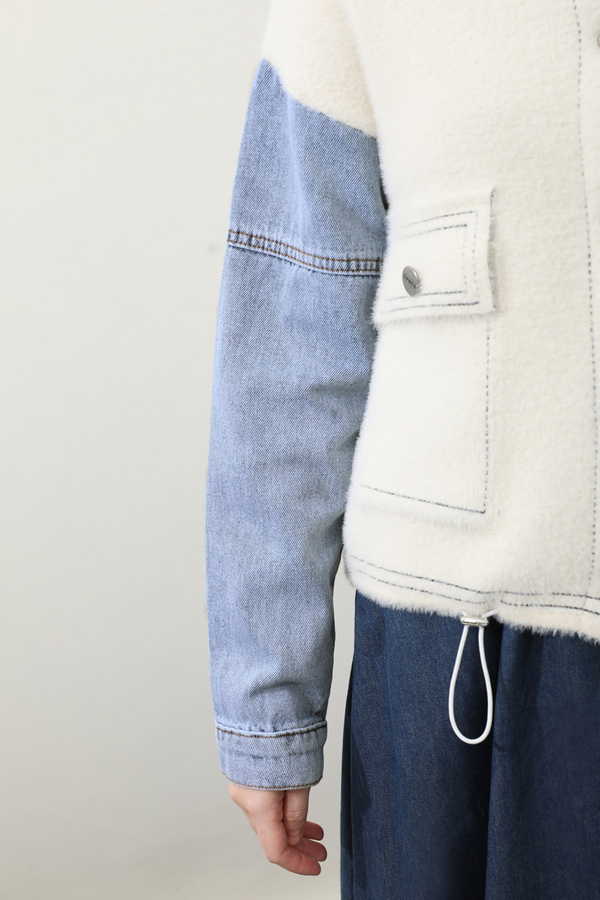 Kot Kollu Düğmeli Ceket Krem - 9