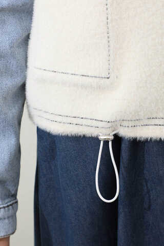 Kot Kollu Düğmeli Ceket Krem - 10