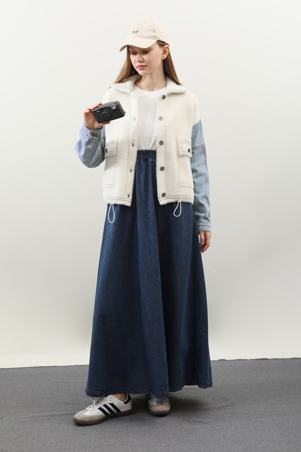 Kot Kollu Düğmeli Ceket Krem - 2