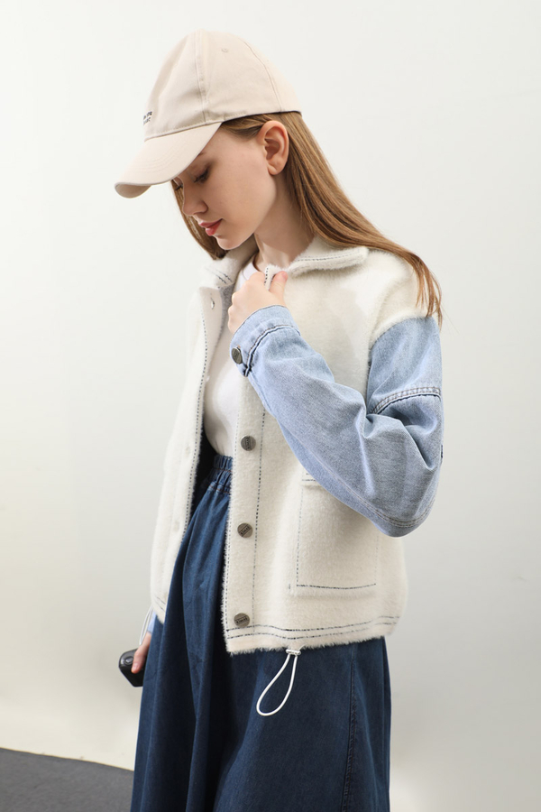 Kot Kollu Düğmeli Ceket Krem - 4