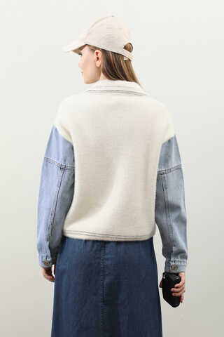 Kot Kollu Düğmeli Ceket Krem - 11