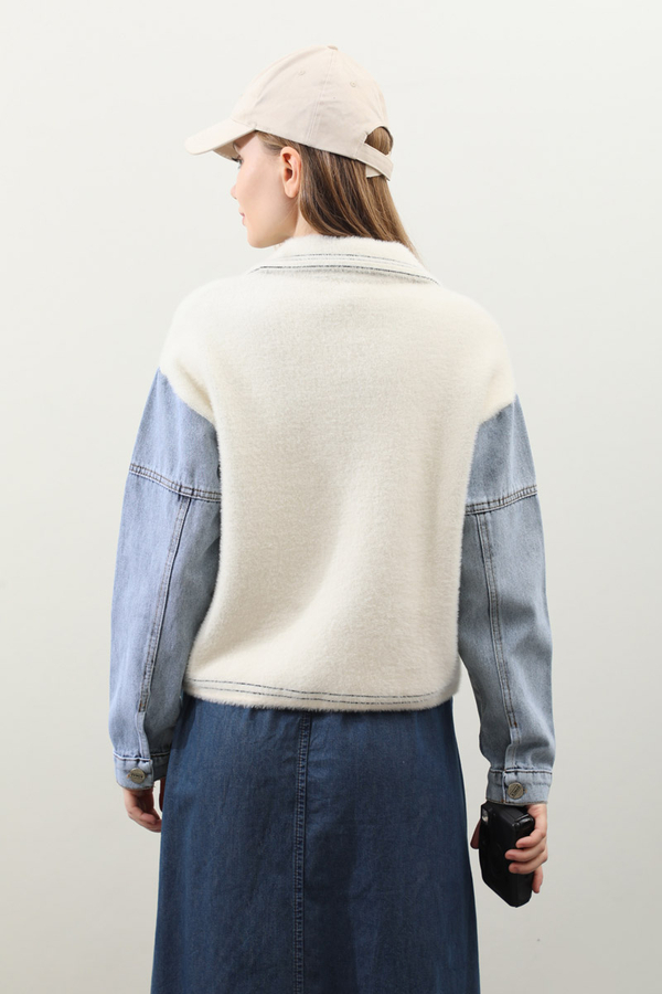 Kot Kollu Düğmeli Ceket Krem - 11