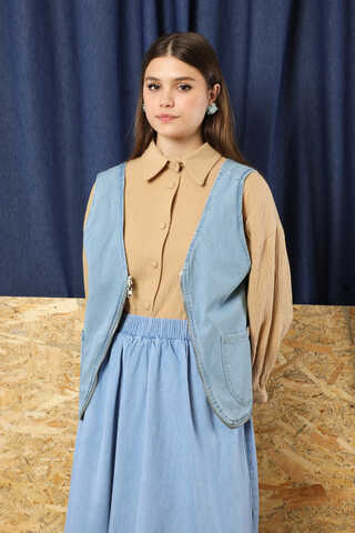 Kot Yelek Çanta Açık Mavi - 3