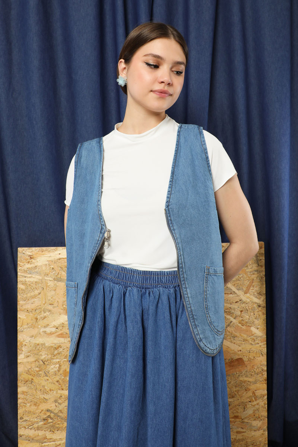 Kot Yelek Çanta Mavi - 6