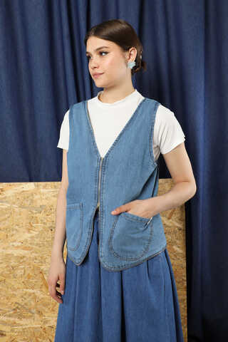 Kot Yelek Çanta Mavi - 8