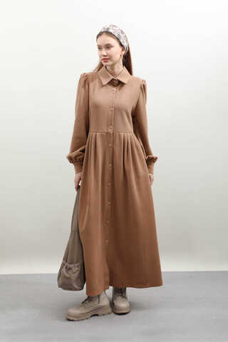 Kot Yelekli Triko Elbise Açık Taba - 2