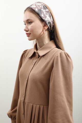 Kot Yelekli Triko Elbise Açık Taba - 3