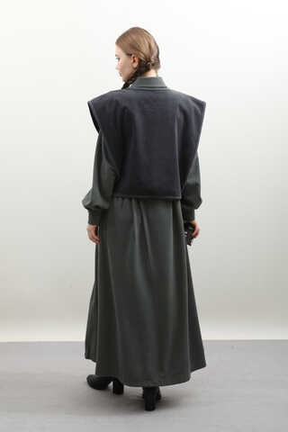 Kot Yelekli Triko Elbise Antrasit - 13