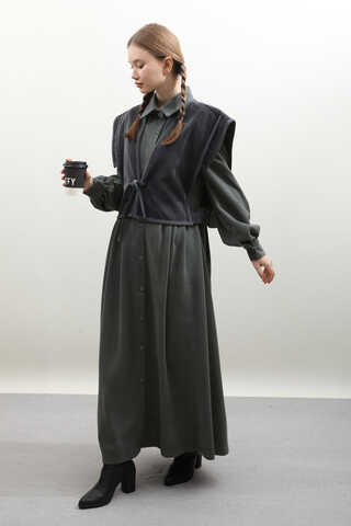 Kot Yelekli Triko Elbise Antrasit - 4