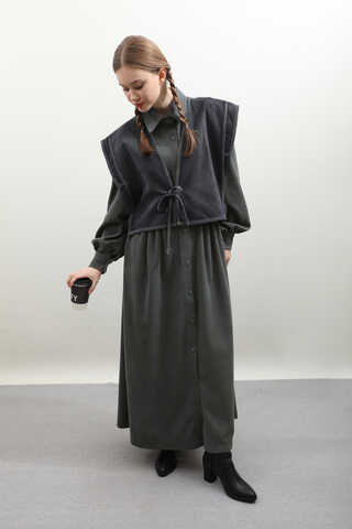 Kot Yelekli Triko Elbise Antrasit - 9