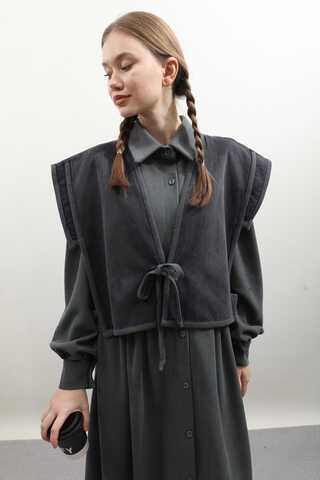 Kot Yelekli Triko Elbise Antrasit - 1