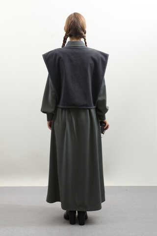 Kot Yelekli Triko Elbise Antrasit - 12